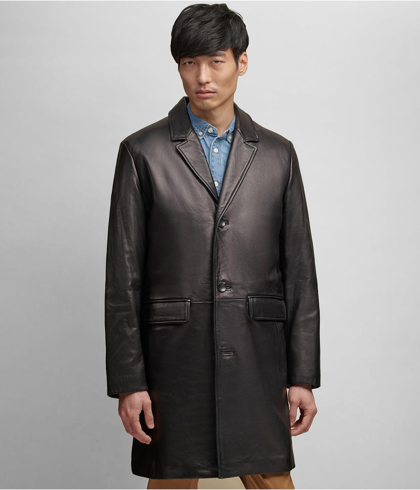 Men's Lined Leather Coat In Black