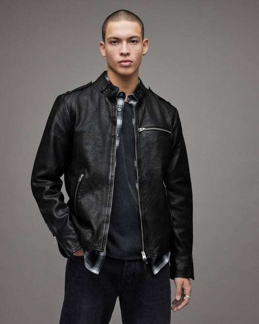 Men's Moto Leather Jacket In Black