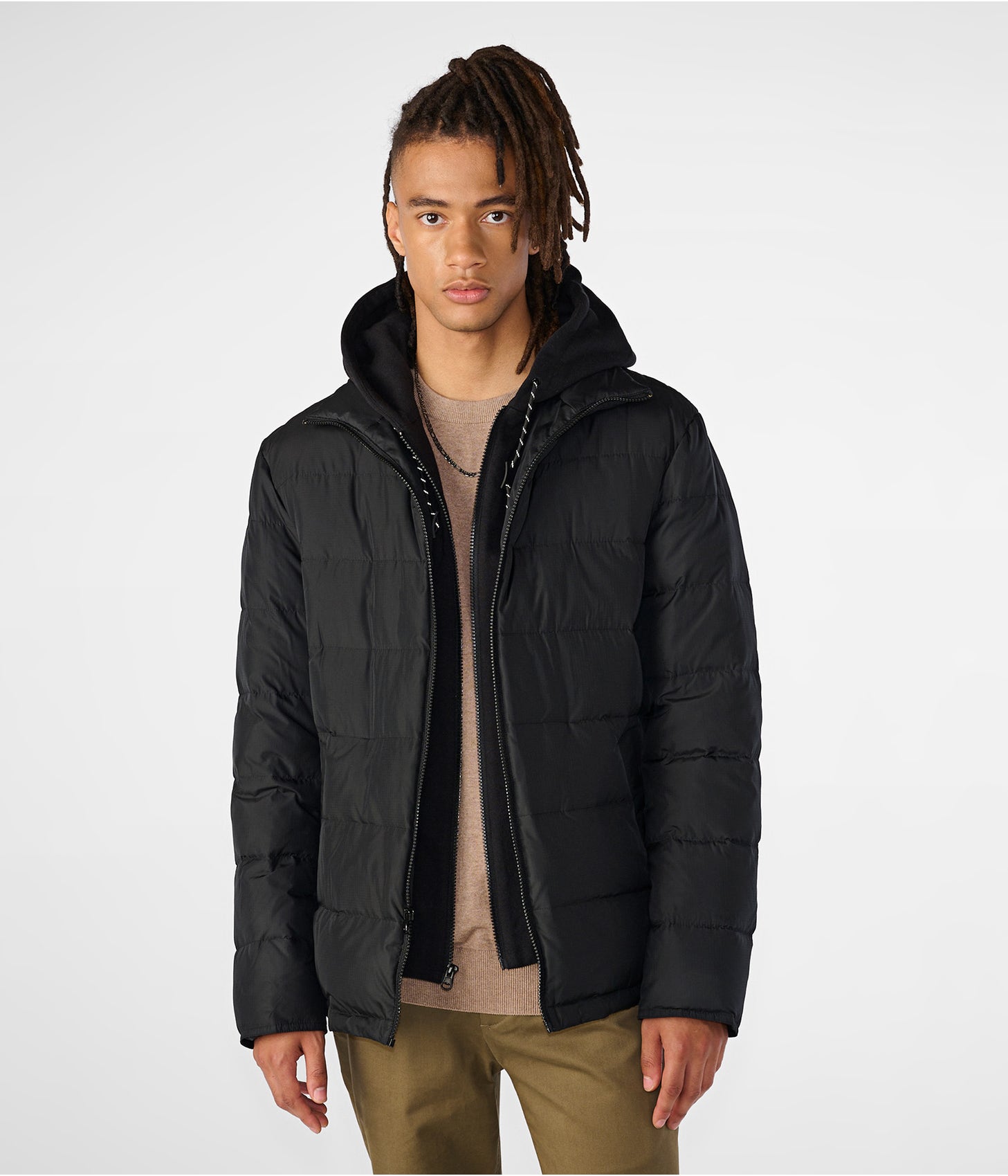 Men's Puffer Jacket In Black With Removable Hood