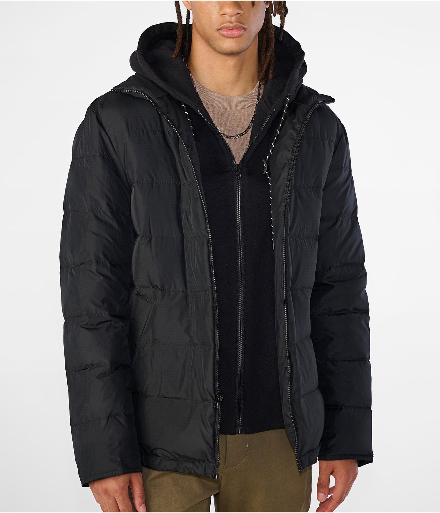 Men's Puffer Jacket In Black With Removable Hood