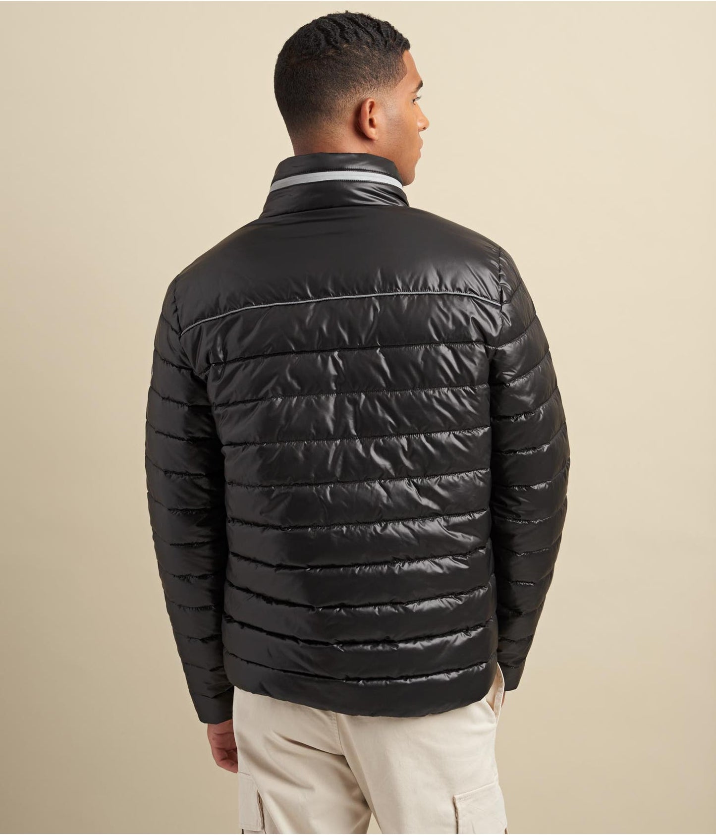 Men's Puffer Leather Jacket In Black With Removable Hood