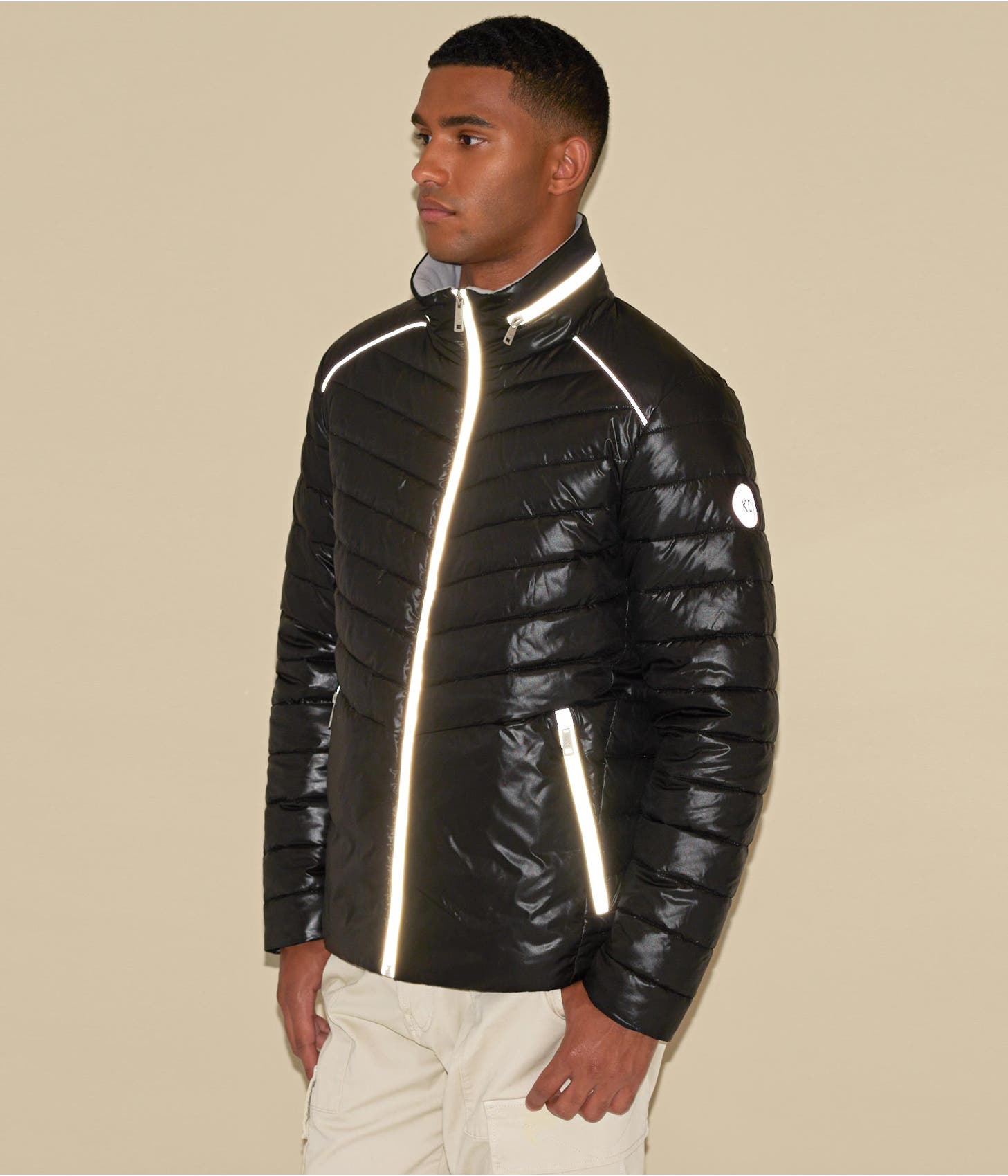 Men's Puffer Leather Jacket In Black With Removable Hood