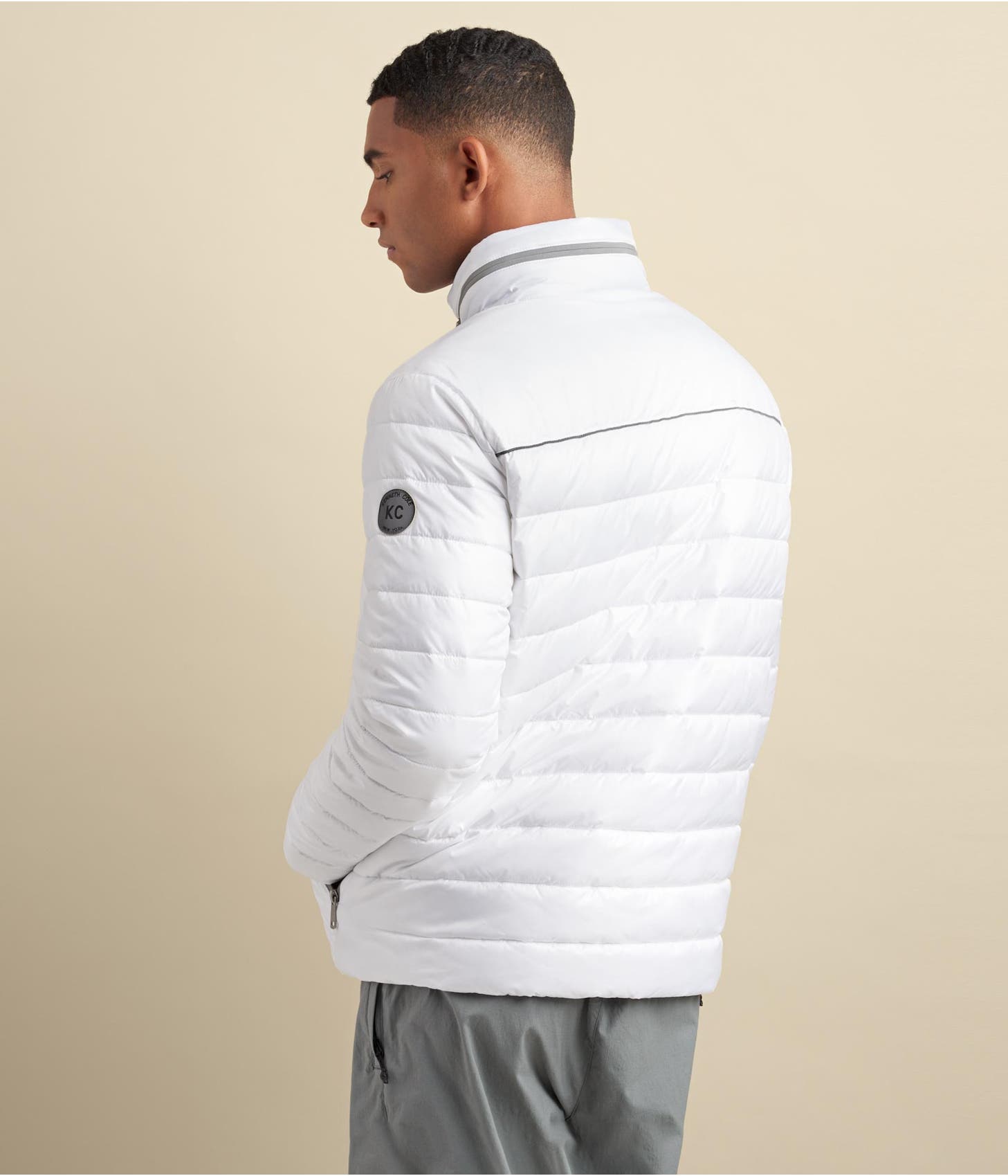 Men's Puffer Leather Jacket In White With Removable Hood