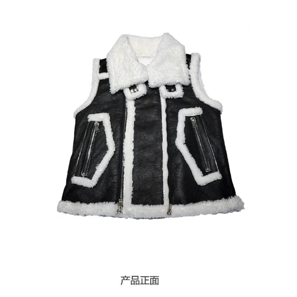 Men's Shearling Leather Jacket In Black With Crackle Texture