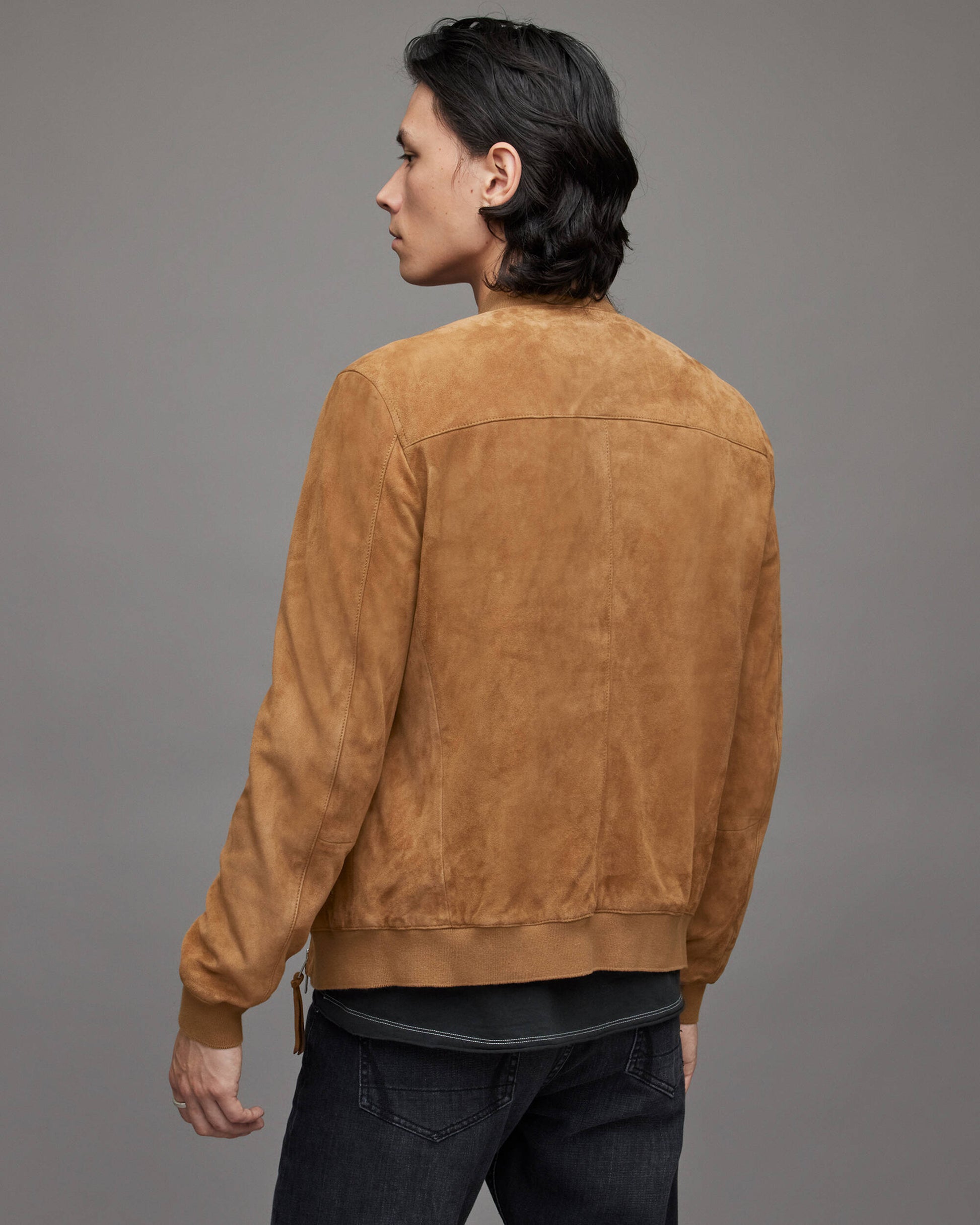 Men's Suede Leather Bomber Jacket In Brown