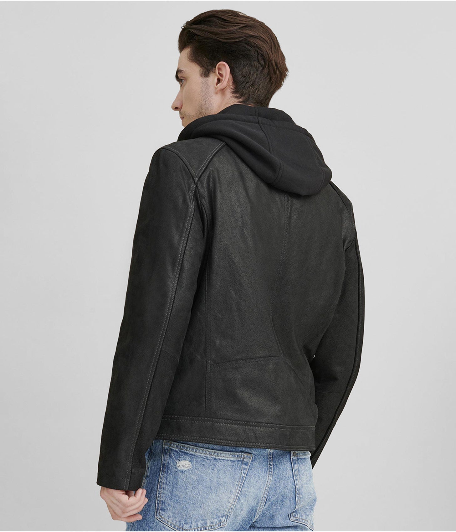 Men's Suede Leather Cafe Racer Jacket In Black