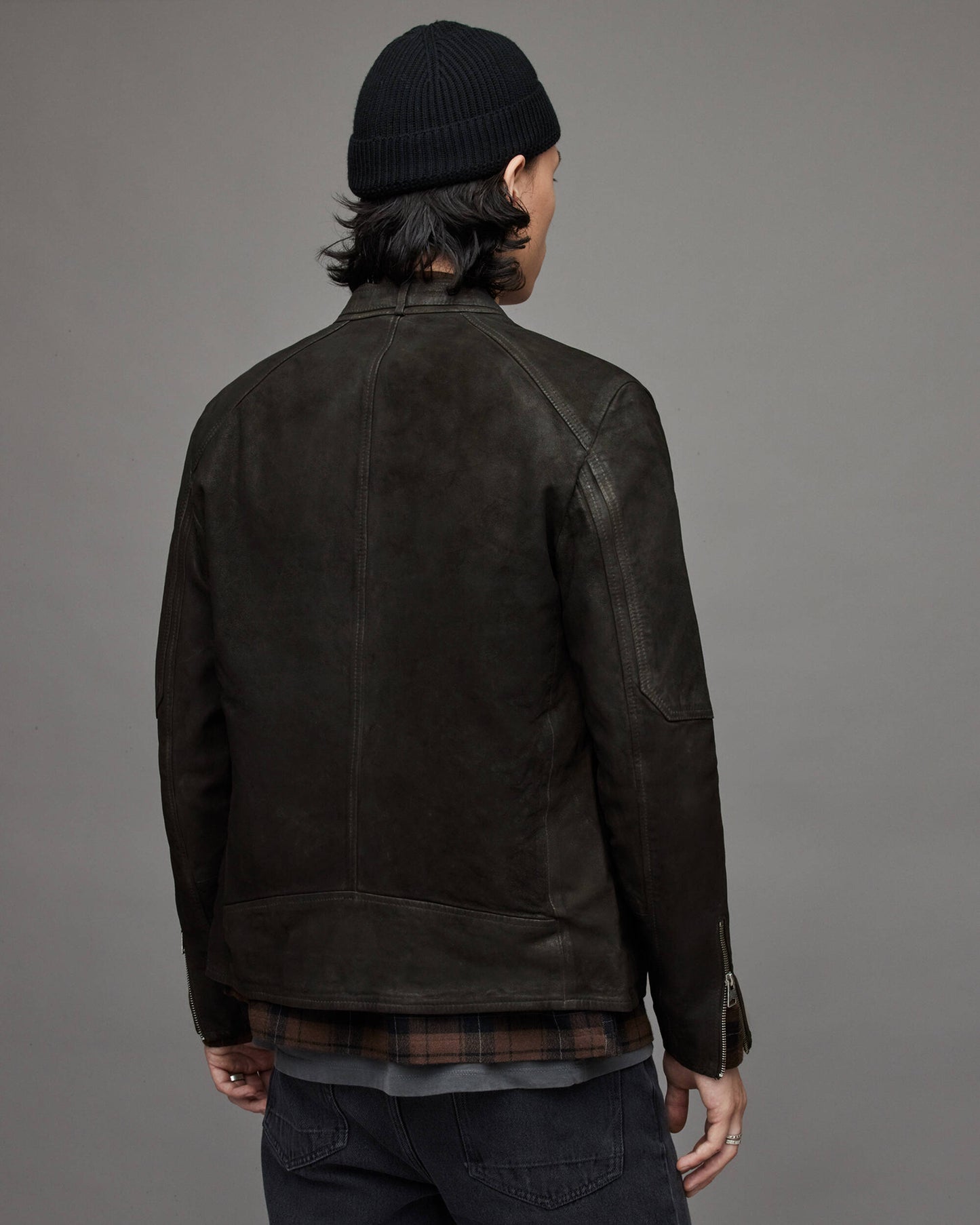 Men's Suede Leather Harrington Jacket In Black