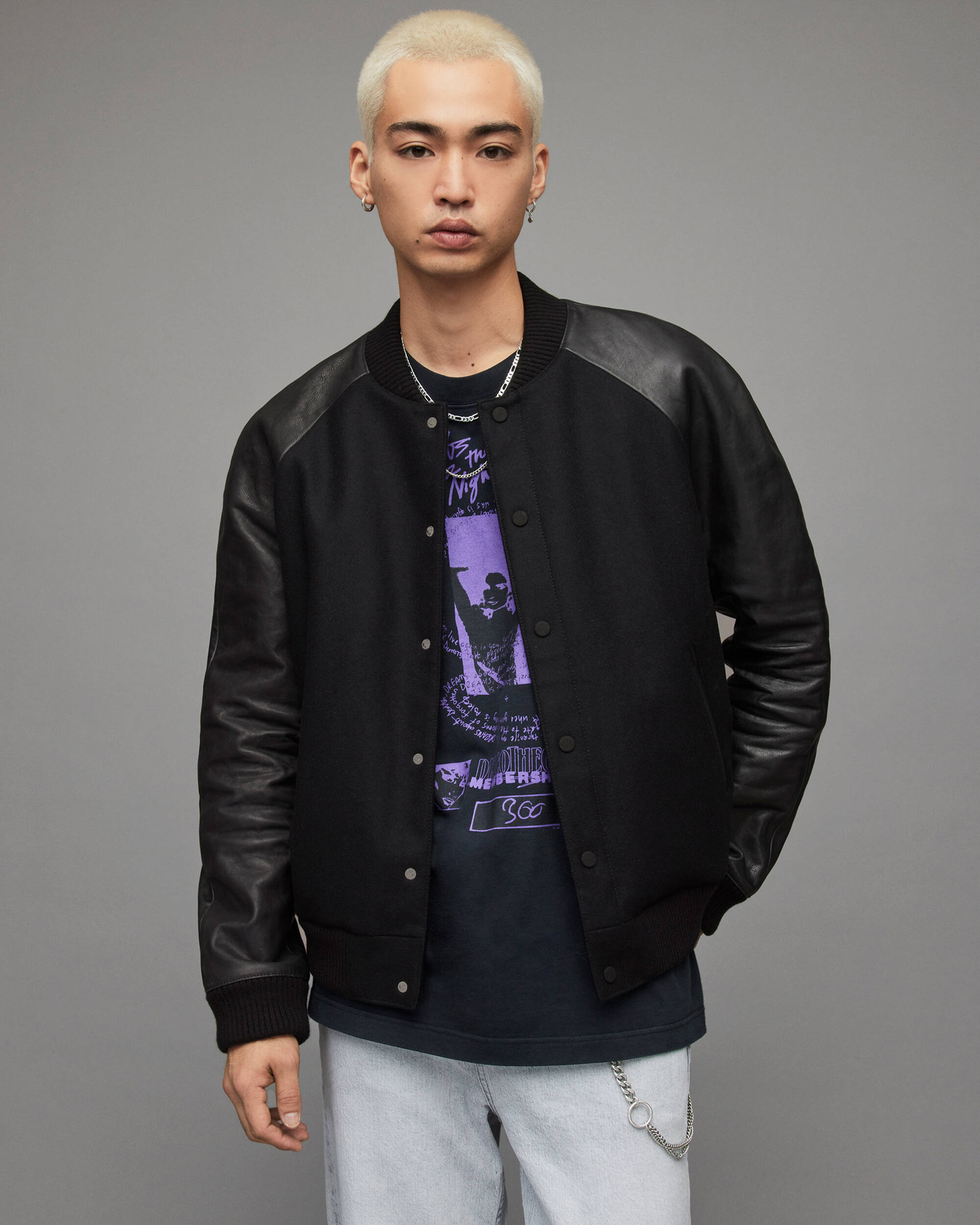 Men's Varsity Leather Jacket | Premium Jackets L / Black-#000000