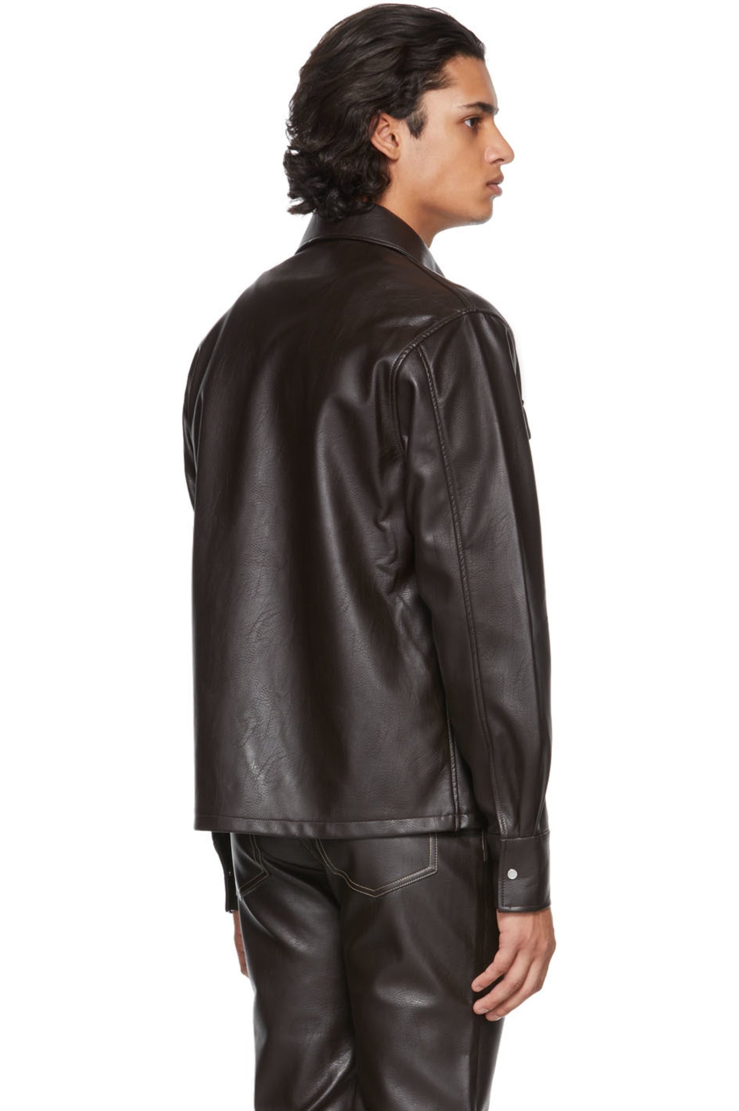 Men's Full Sleeve Black Trucker Leather Shirt