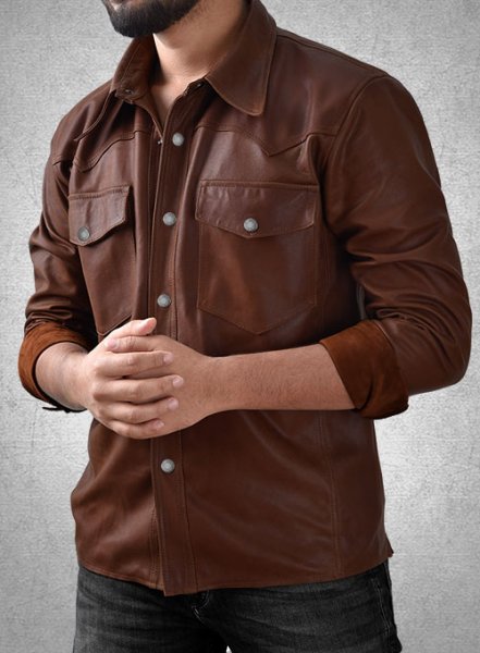 Men's Full Sleeve Chocolate Brown Leather Shirt