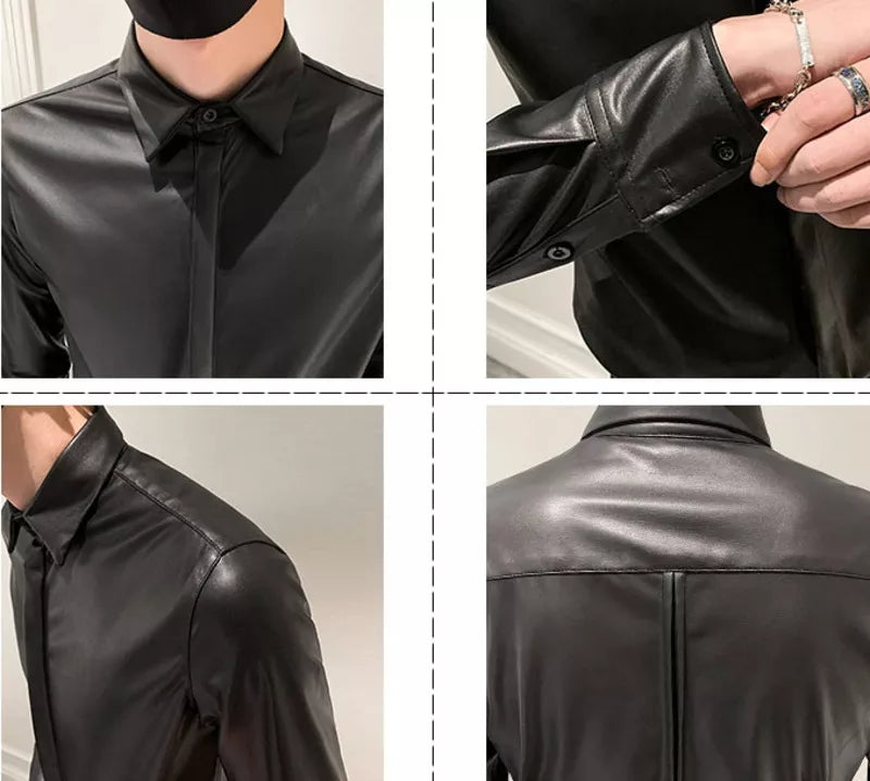 Men's Full Sleeve Trendy Black Leather Shirt