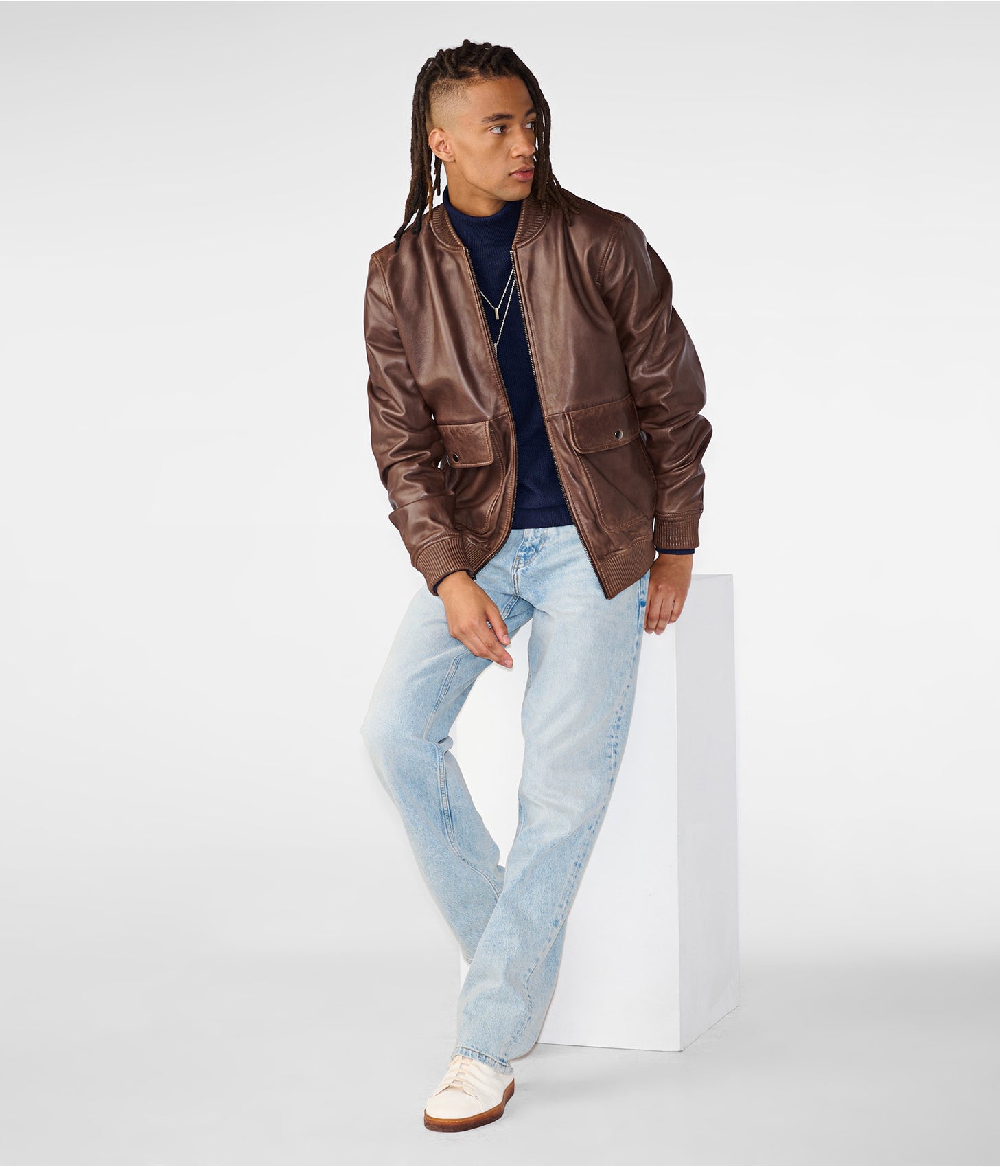 Men Dark Brown Leather Bomber Jacket