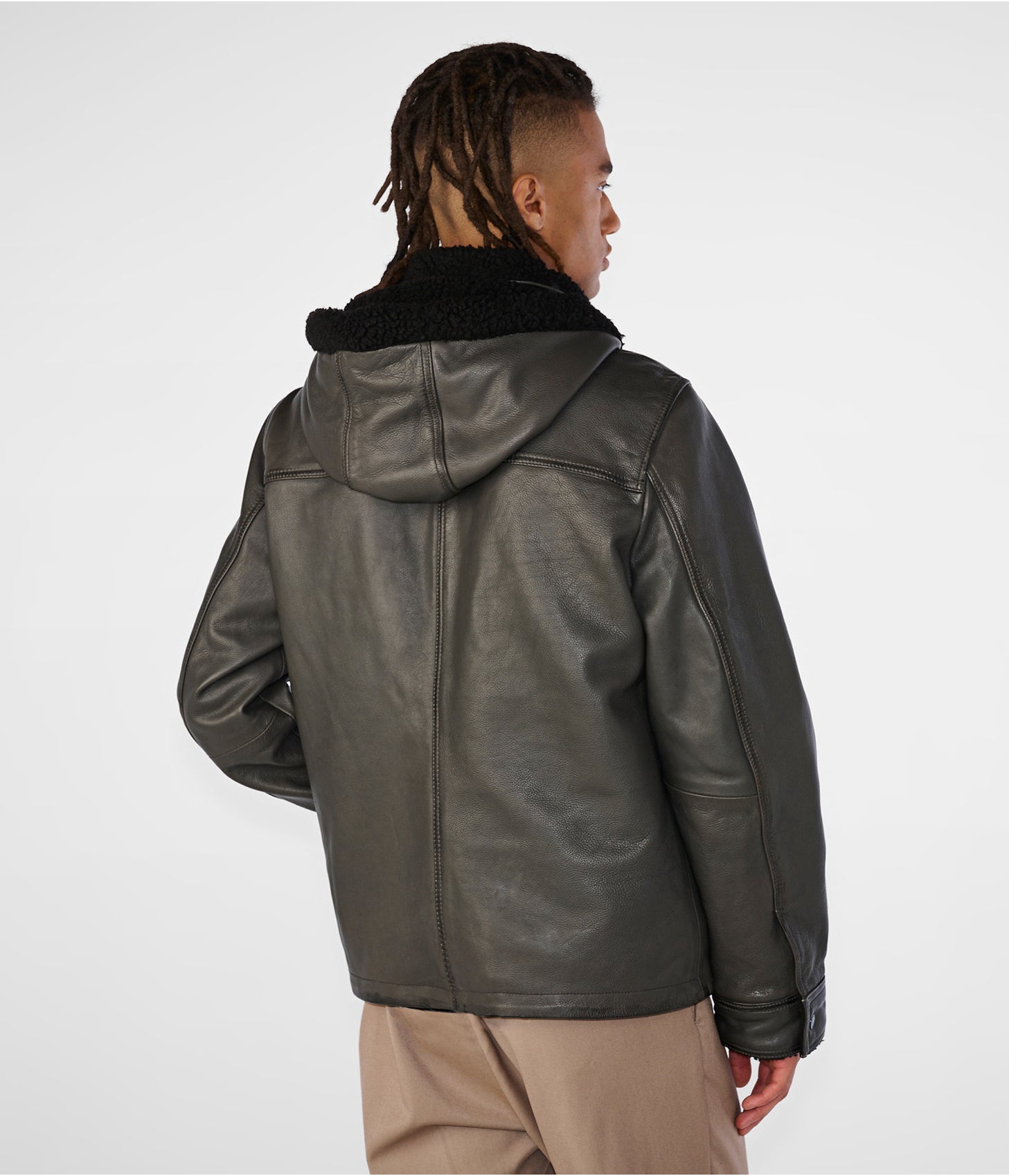 Men's Leather Harrington Shearling Jacket In Gray