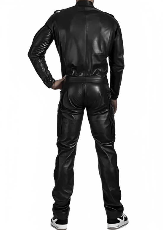 Men's PU Leather and Mesh Patchwork Jumpsuit / Sexy Male Black Zipper Sleeveless Bodysuits main image 0