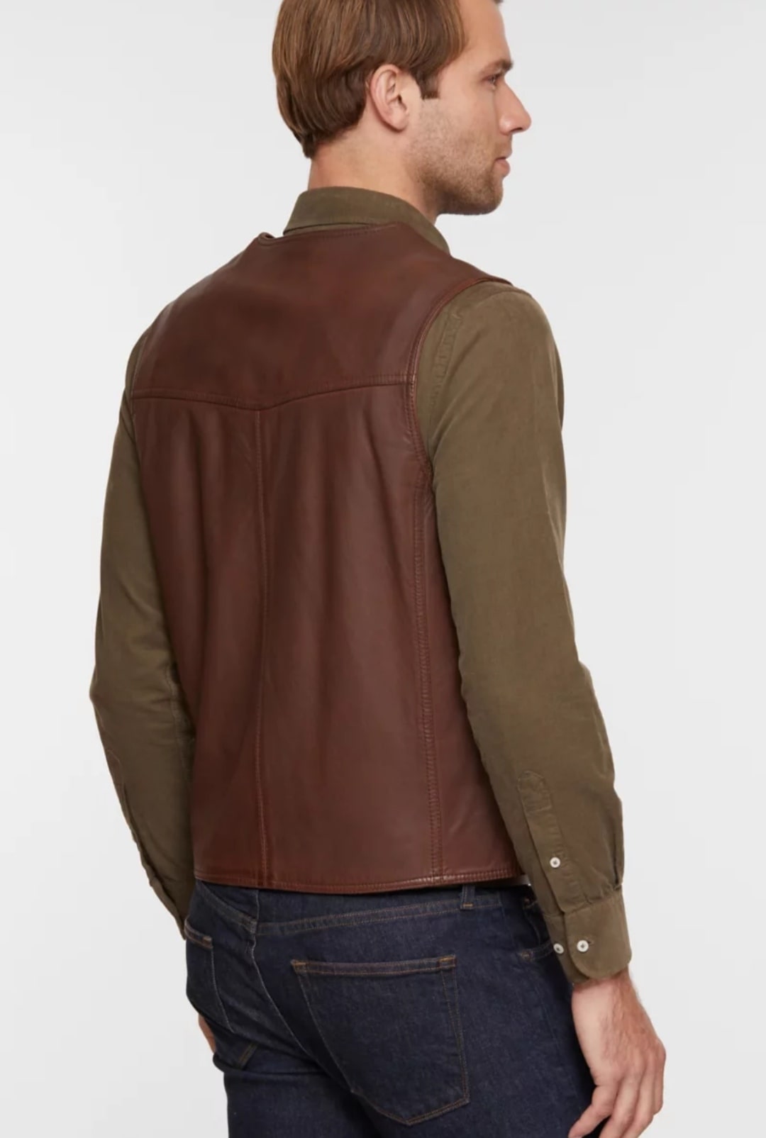 Men's Leather Vest In Dark Brown
