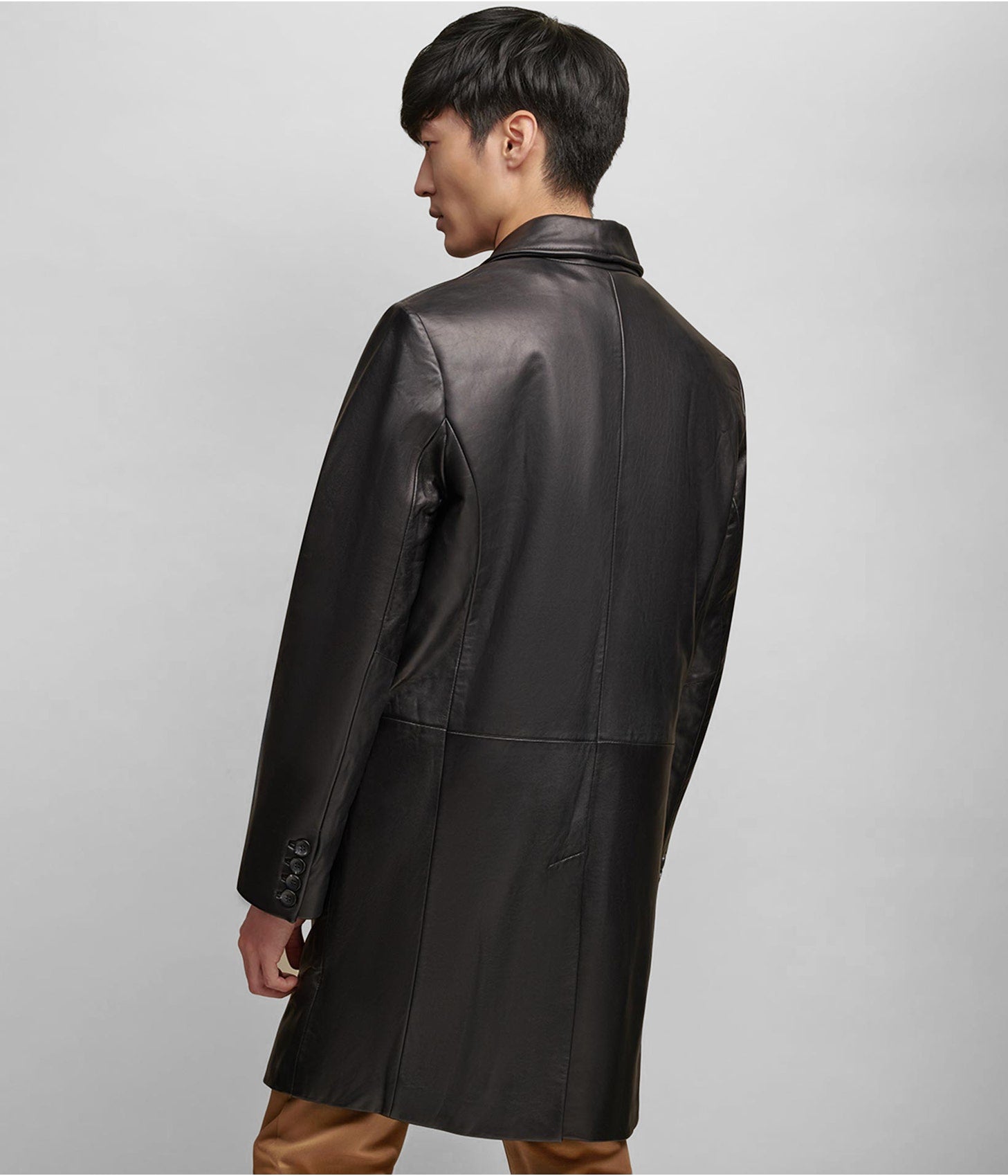 Men's Lined Leather Coat In Black