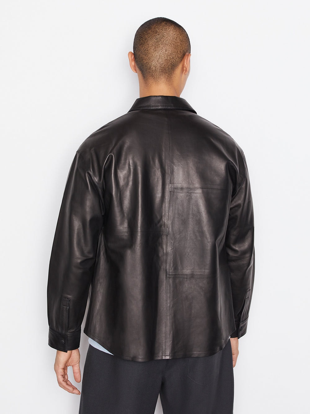 Men's Long Sleeve Leather Shirt In Black