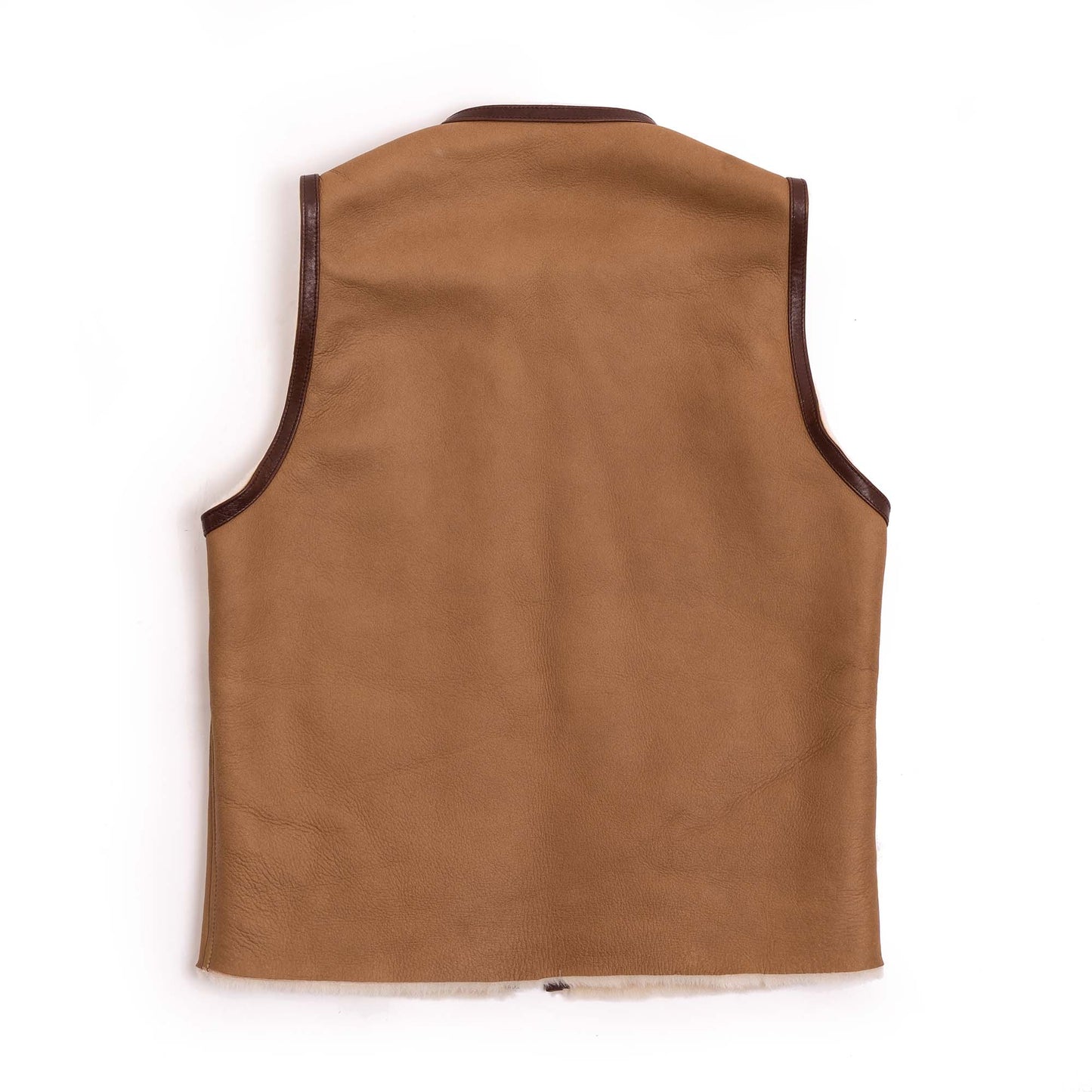 Men's Shearling Leather Vest In Beige With Patch Pockets