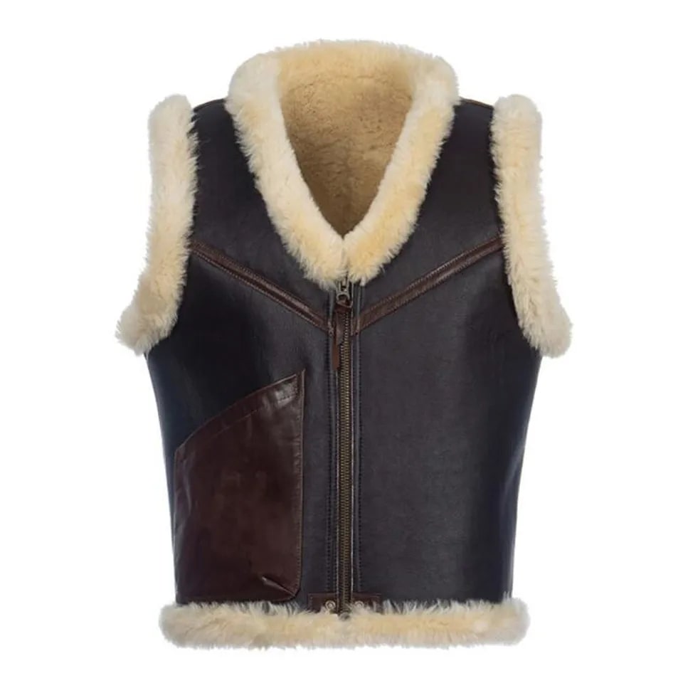 Men's Shearling Leather Vest In Dark Brown