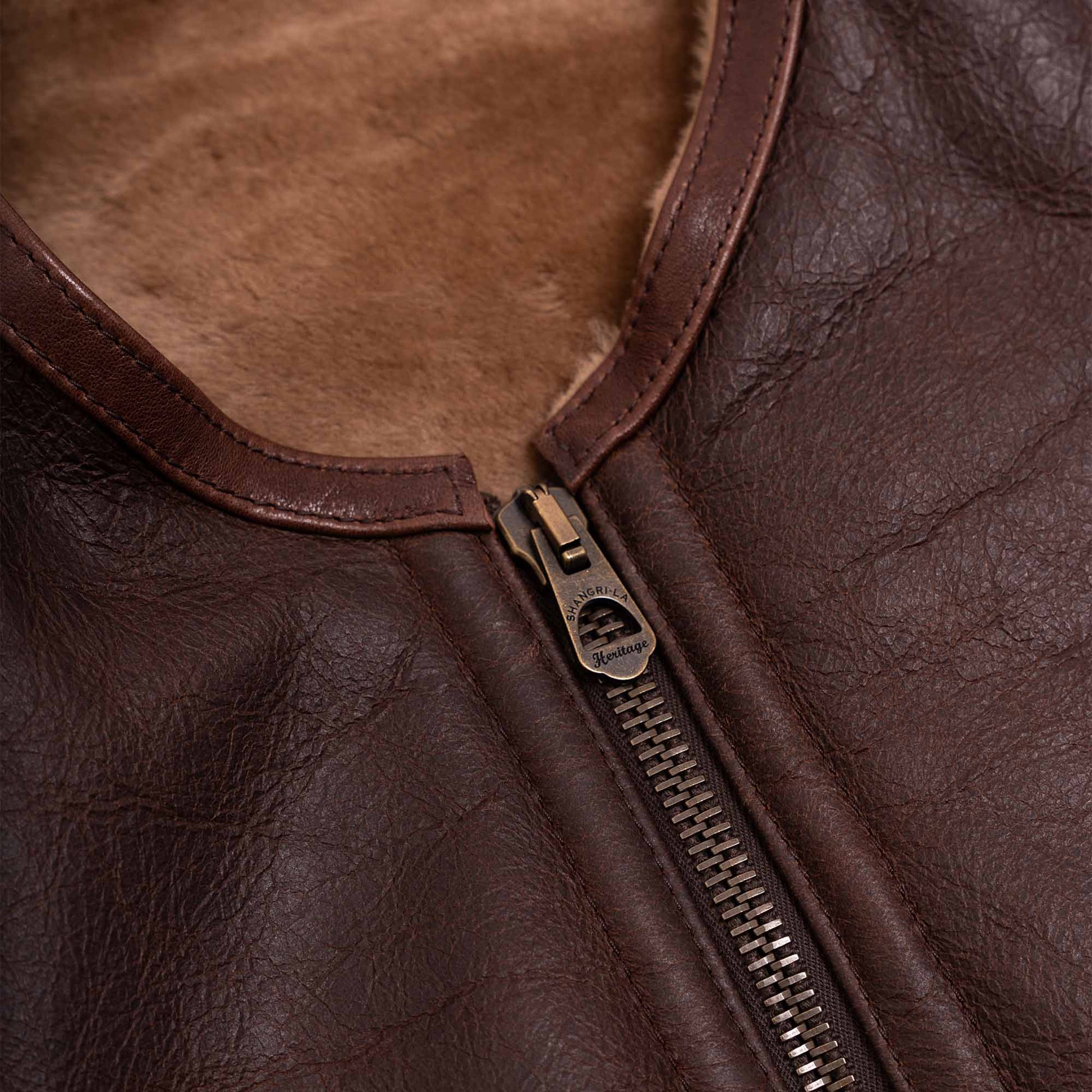 Men's Shearling Leather Vest In Chocolate Brown With Crackle Texture