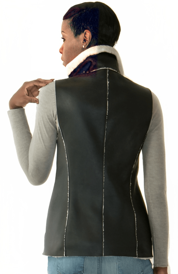 Women's Trendy Shearling Biker Leather Vest In Black