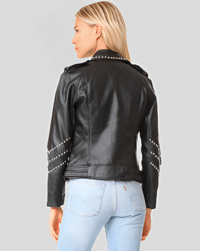 Women's Black Studded Leather Biker Jacket