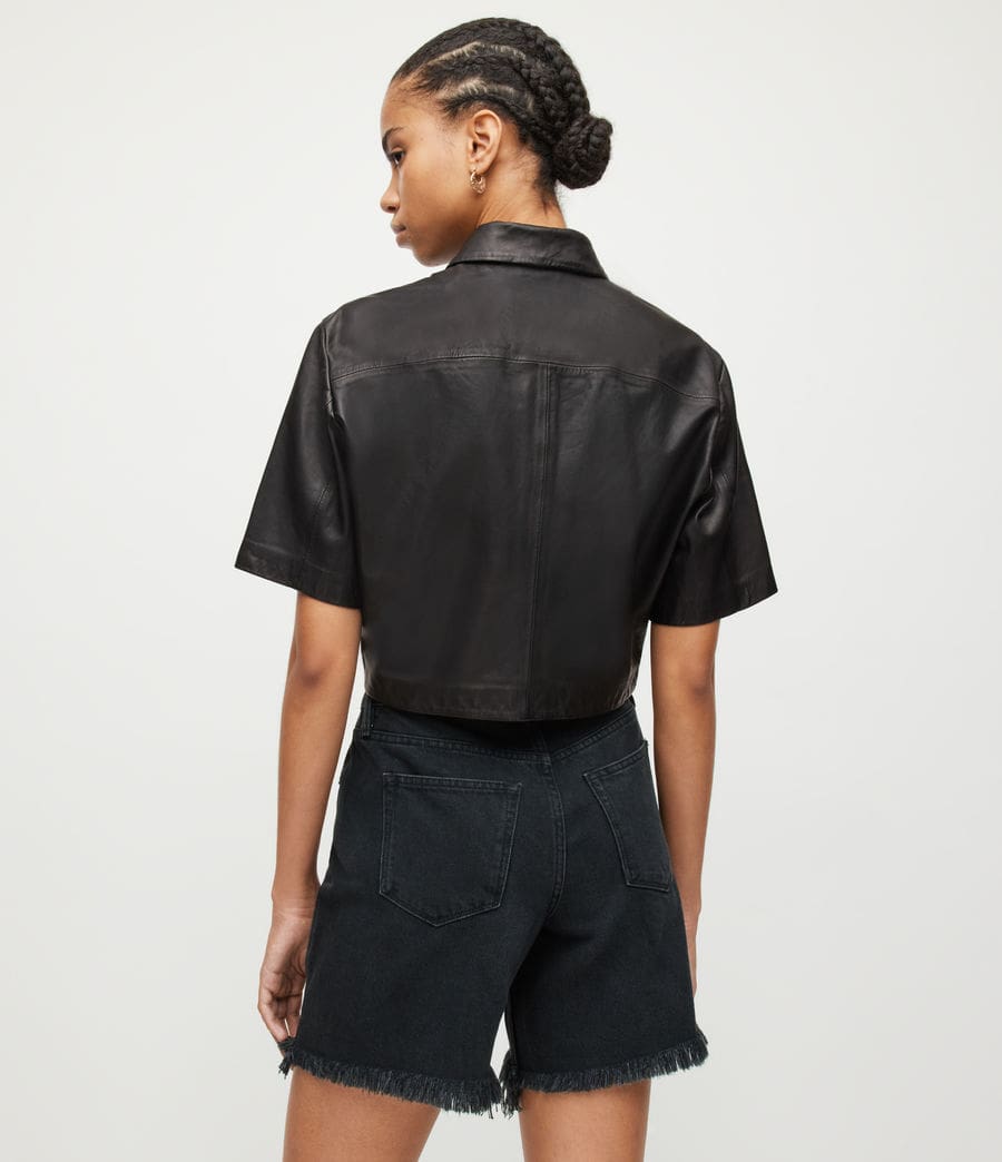 Women's Cropped Leather Shirt In Black
