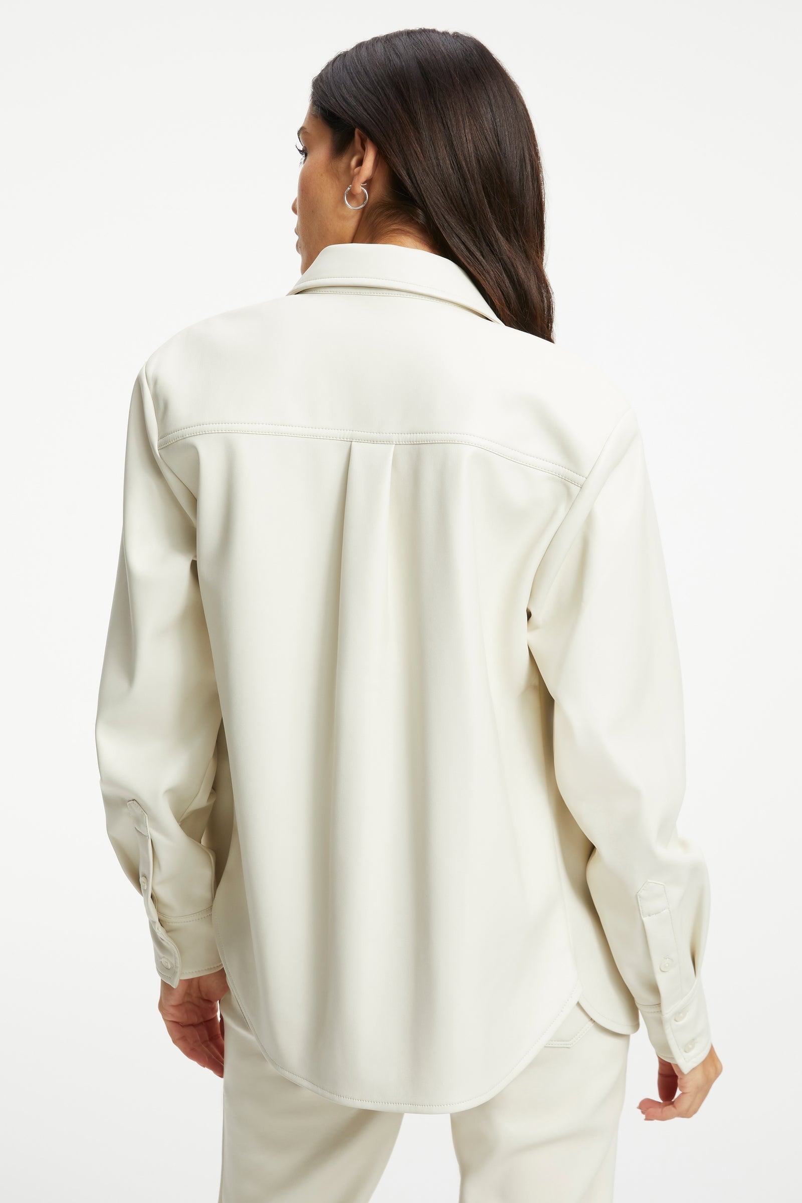 Women's Full Sleeve Leather Shirt In White