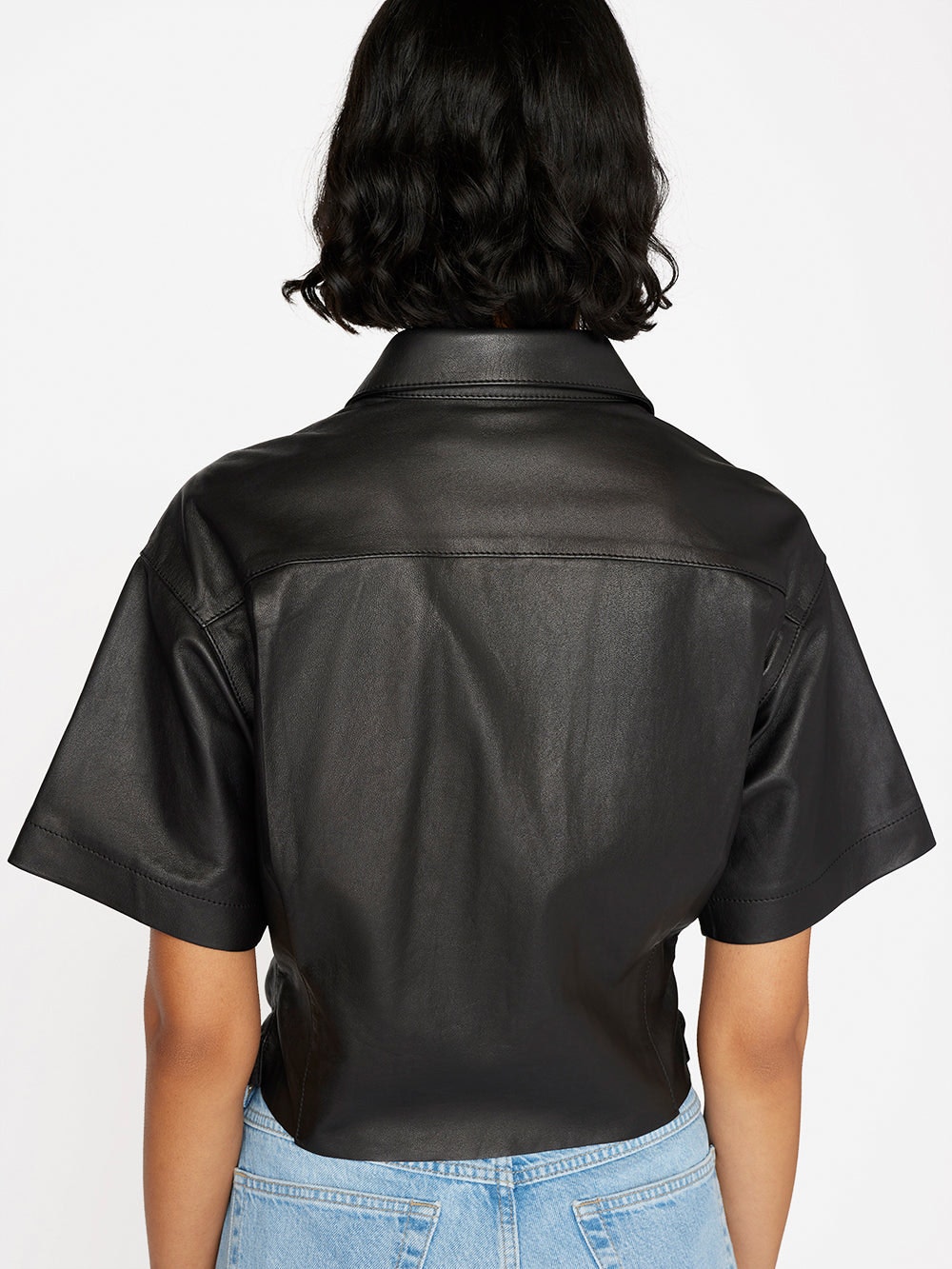 Women's Half Sleeve Leather Shirt In Black