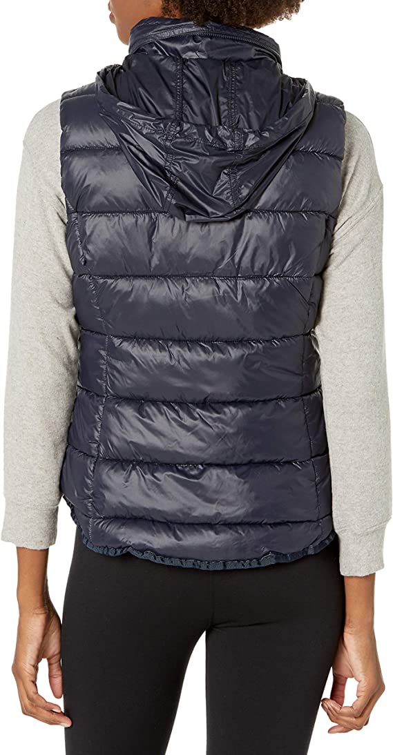 Women's Puffer Vest In Blue With Removable Hood