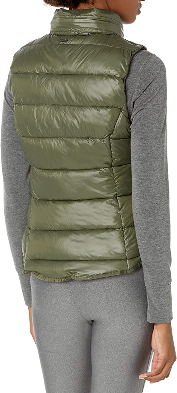 Women's Puffer Vest In Khaki With Removable Hood