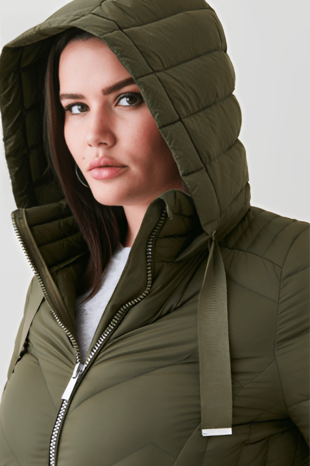 Women's Hooded Puffer Jacket In Khaki