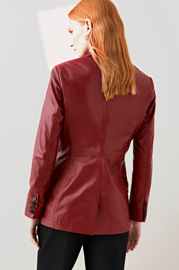 Women's Leather Blazer In Wine Red