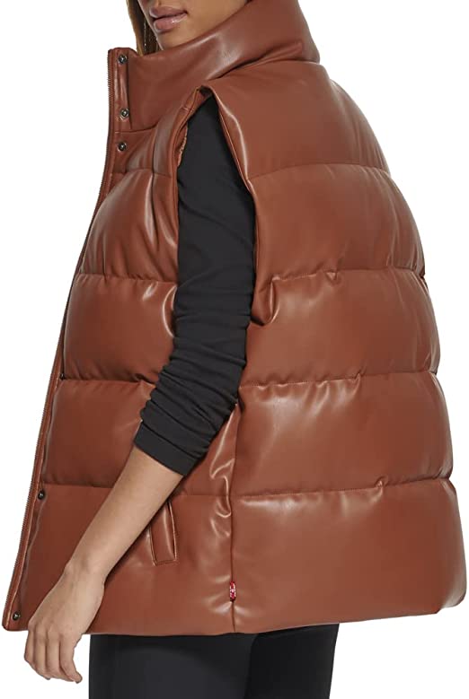 Women's Leather Puffer Vest In Chocolate Brown