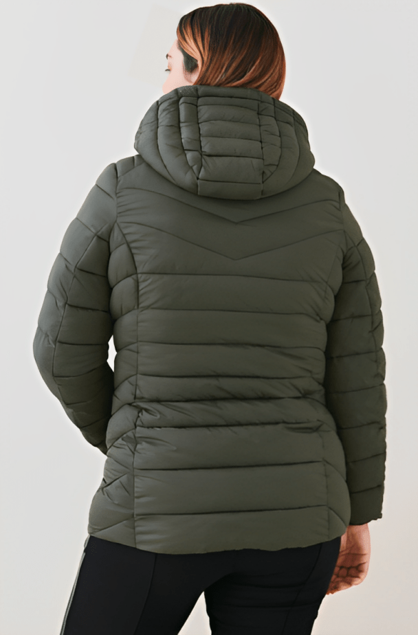 Women's Puffer Jacket In Khaki With Hood