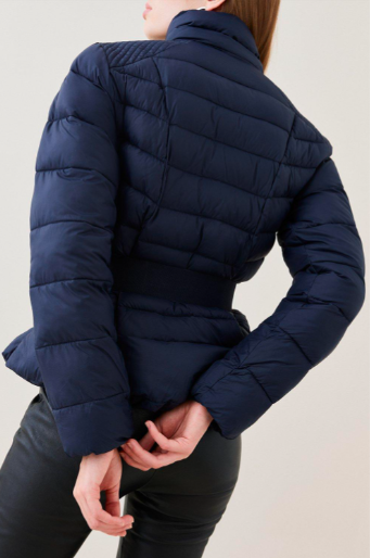 Women's Puffer Jacket In Navy Blue With Belt