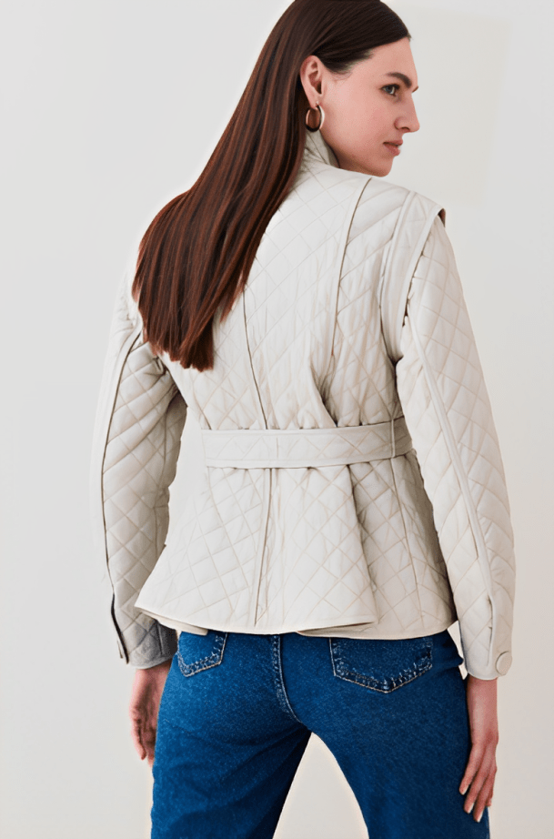 Women's Quilted Leather Jacket In White