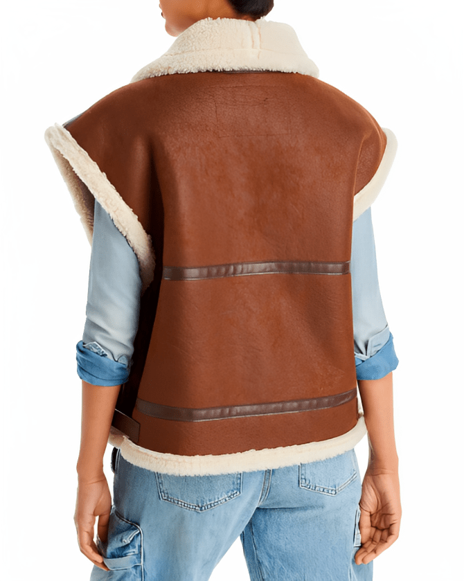 Women's Shearling Leather Vest In Dark Brown