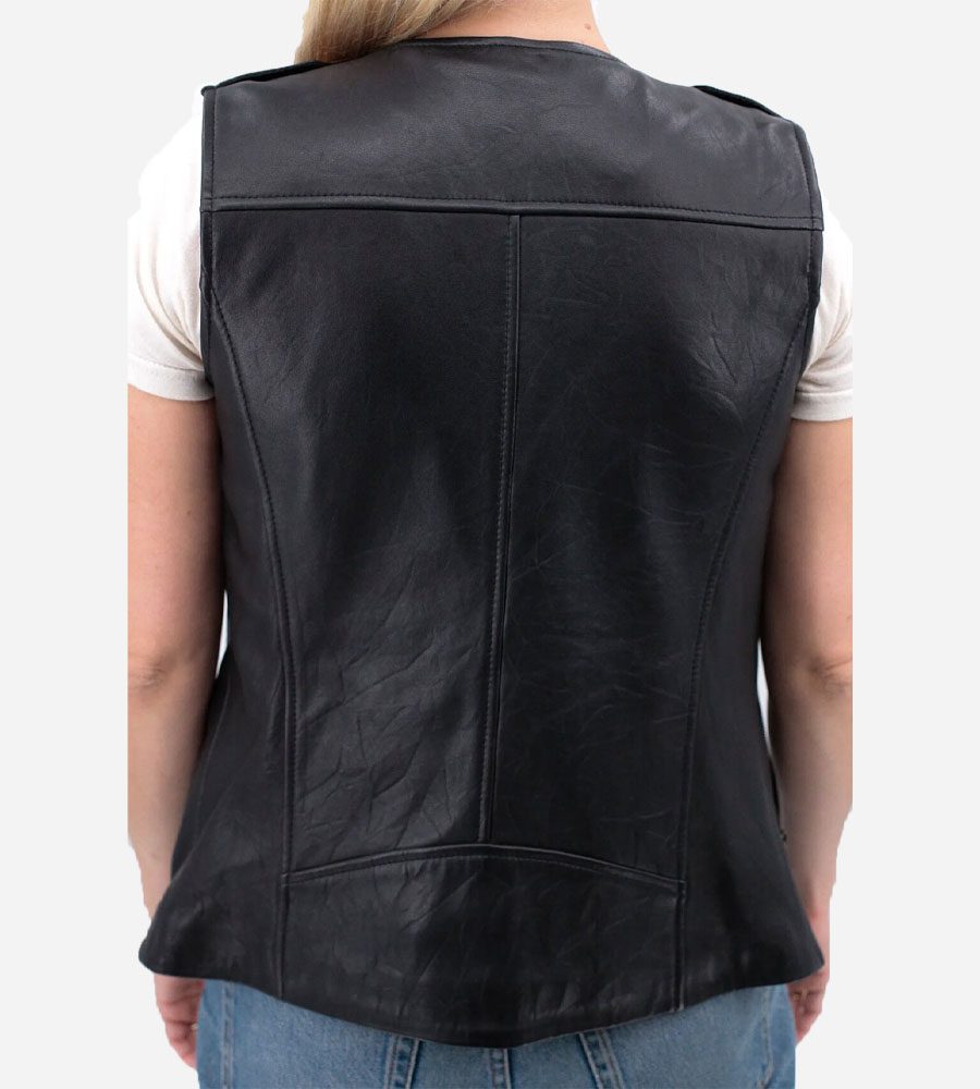 Women's Studded Leather Vest In Black