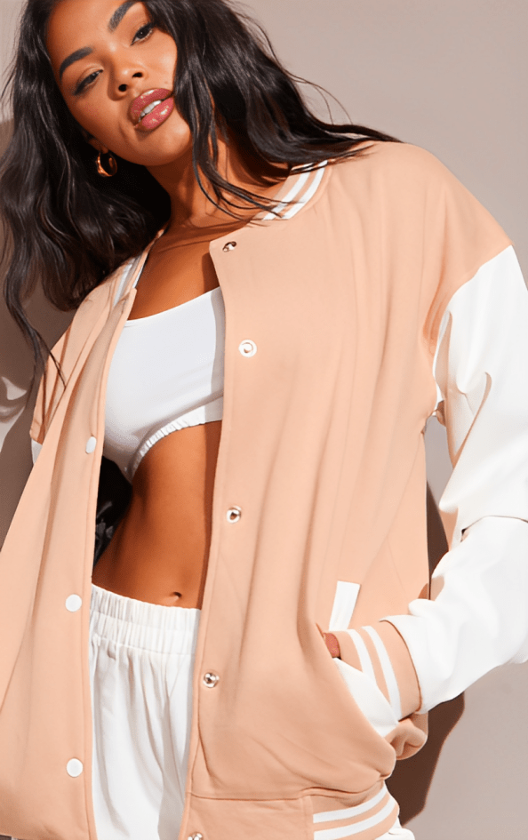 Women's Varsity Leather Bomber Jacket In Pink