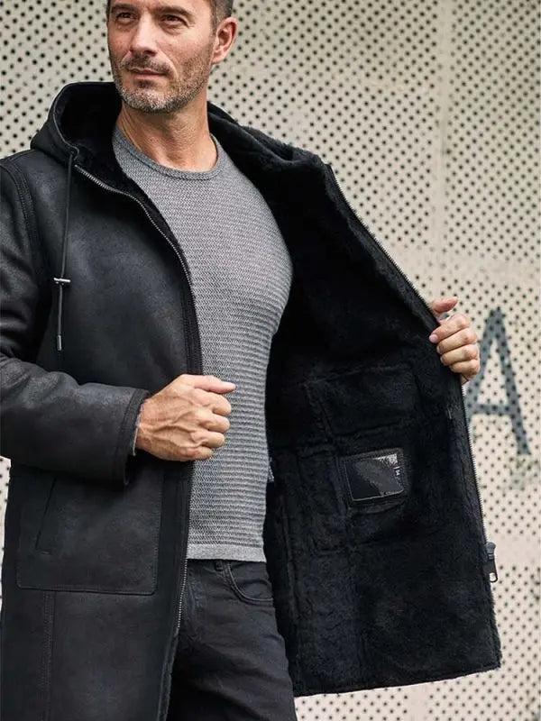 Men's B7 Bomber Shearling Leather Coat In Black