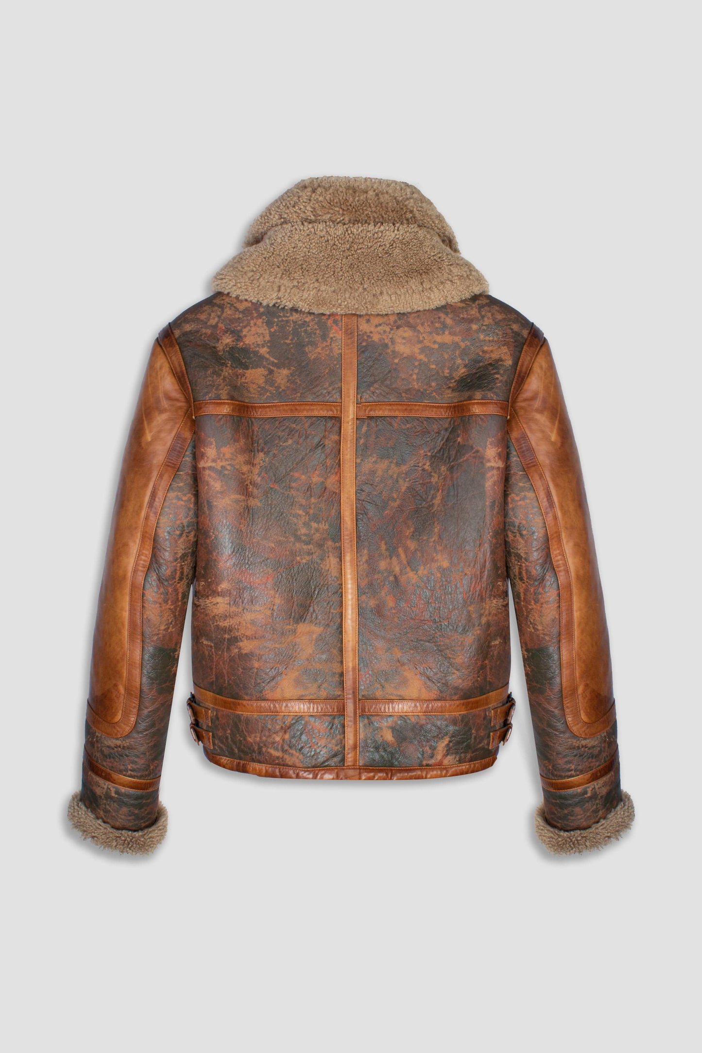 Men's Distressed Sheepskin Leather Shearling Jacket In Dark Brown