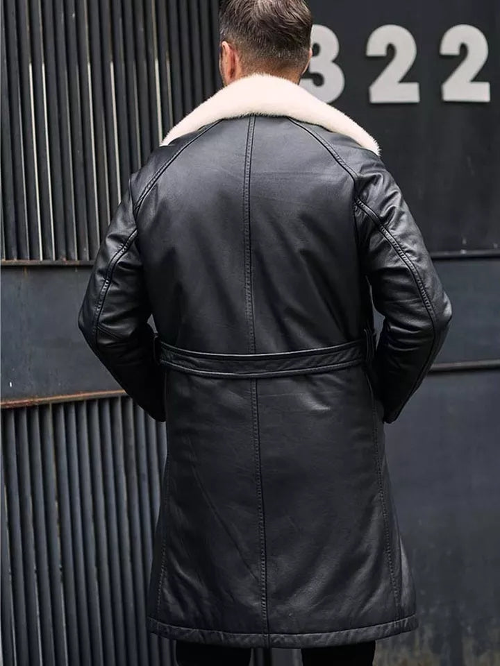 Men's Double Sided Shearling Leather Coat In Matte Black
