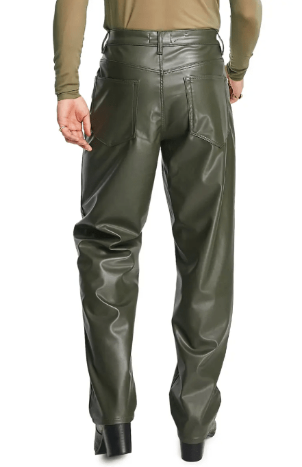 Men's Leather Pant In Khaki