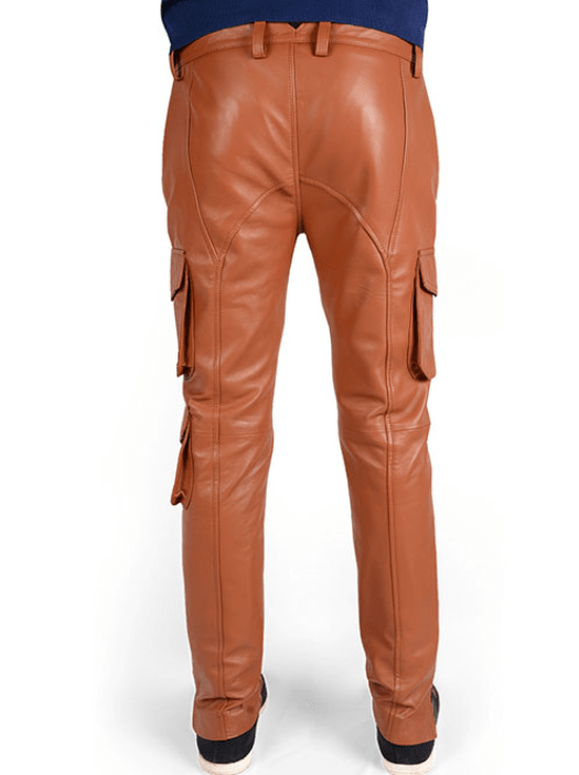 Men's Leather Pant In Tan Brown