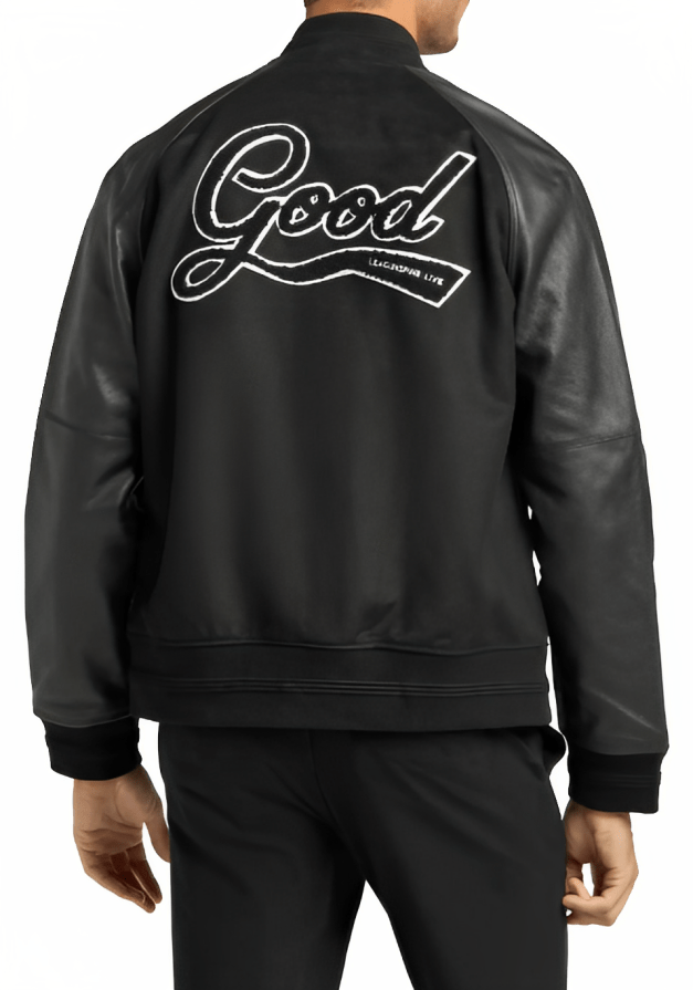 Men's Varsity Bomber Leather Jacket In Black
