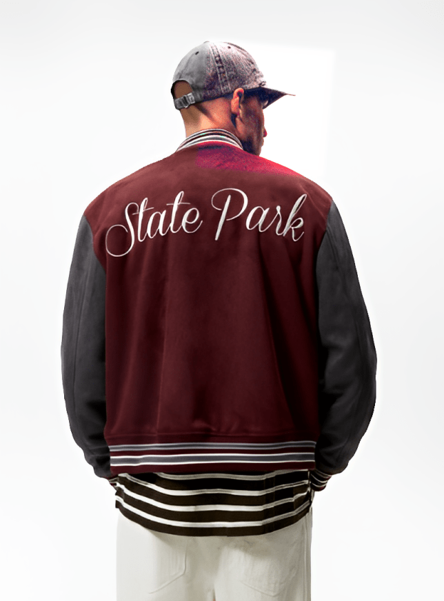 Men's Varsity Bomber Leather Jacket In Red
