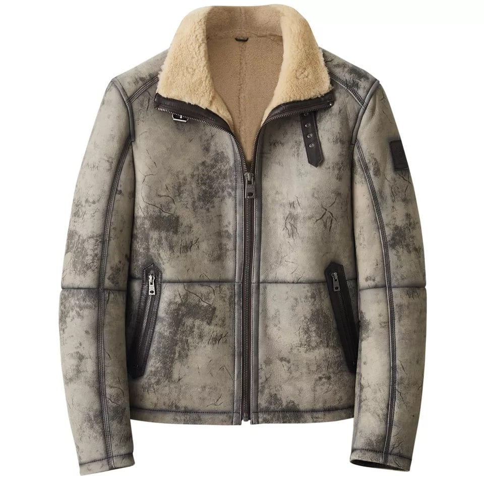 Men's Distressed Shearling Leather Jacket