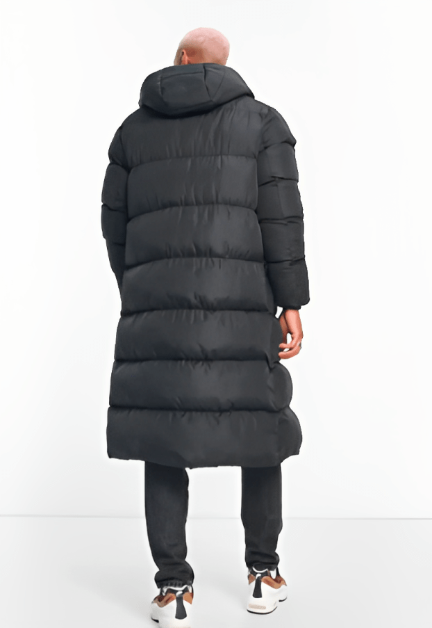 Men's Hooded Trench Puffer Coat In Black