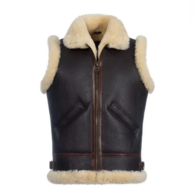 Men's Leather Shearling Vest In Dark Brown